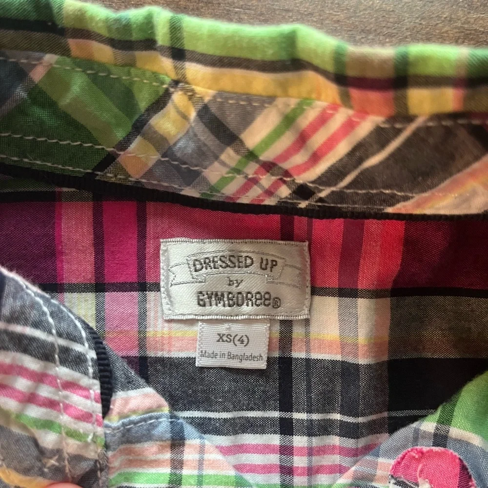 GYMBOREE COLLARED SHIRT pink navy green plaid‎ BUTTON DOWN SIZE XS (4)